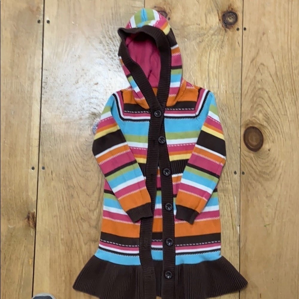 Hanna Anderson stripped sweater coat Girls S 5-6